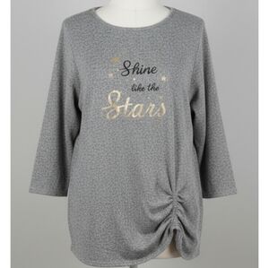 Womens 3X Soft Gray Long Sleeve Top with Gold Motivational Text Streetwear
